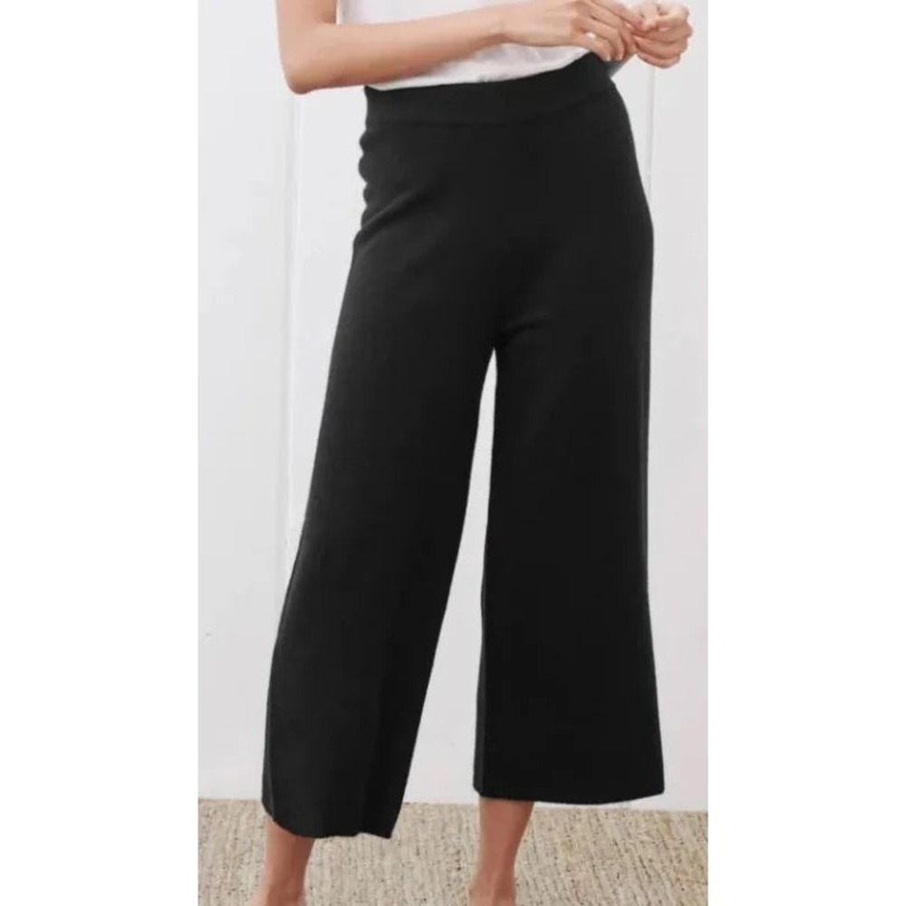 Jenni Kayne Black Wide Leg Knit Crop Merino Cashmere Blend Luxury Minimalist M